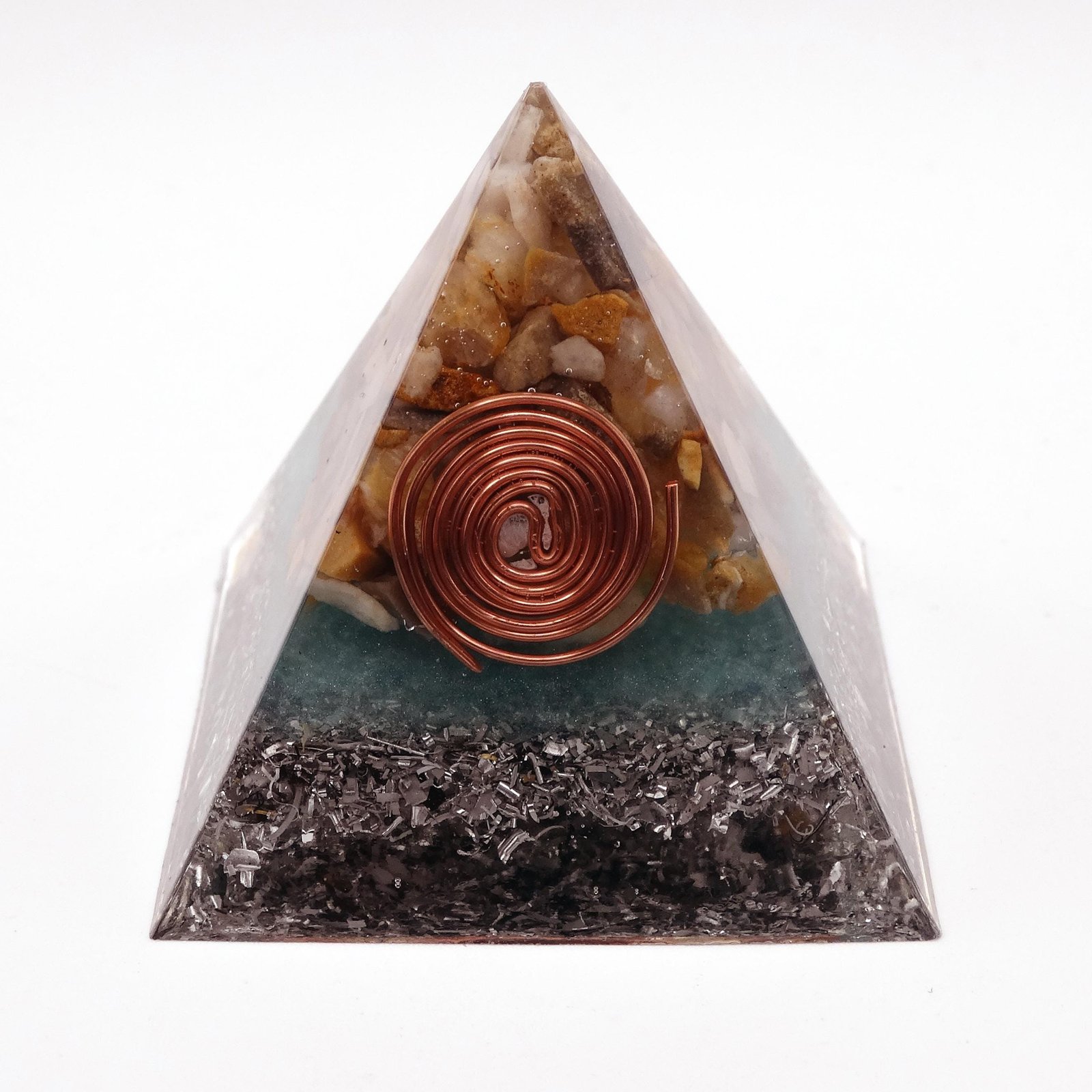 Orgonita Pirámide Cuarzo Natural y Base Turquesa · Espiral Cobre · Alta Densidad · Fórmula Karl Hans Welz - Image 2