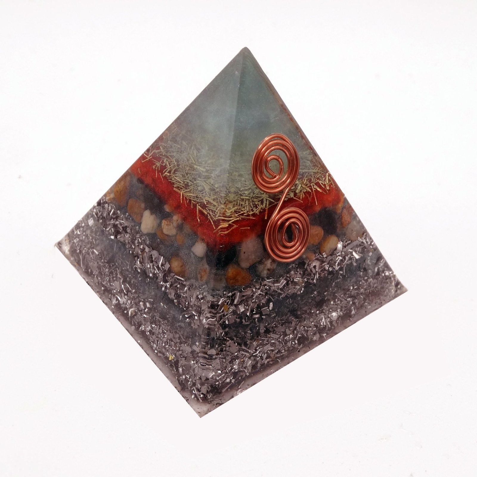 Orgonita Pirámide Talla S · Turquesa y Burdeos · Doble Espiral Cobre · Cuarzo y Latón · Generador Orgón · Karl Hans Welz - Image 6